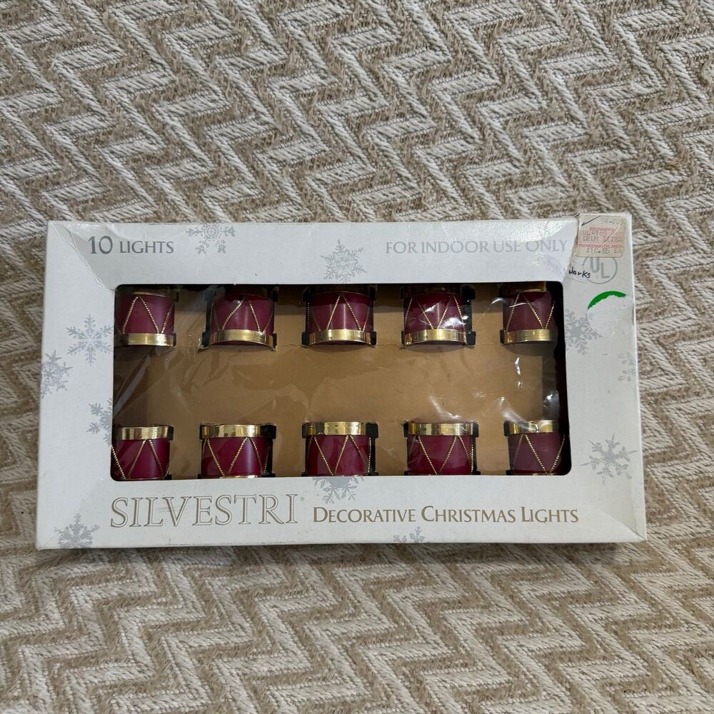 Vintage Silvestri Red Gold Drum Christmas String Lights